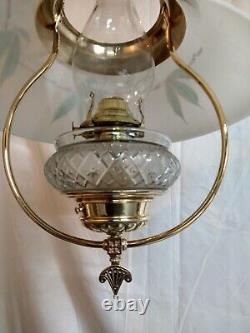 Antique Hanging Brass Oil Lamp Slant Shade