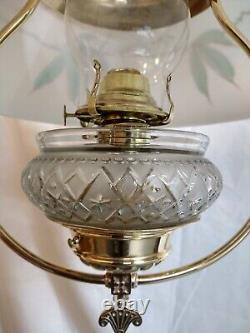 Antique Hanging Brass Oil Lamp Slant Shade