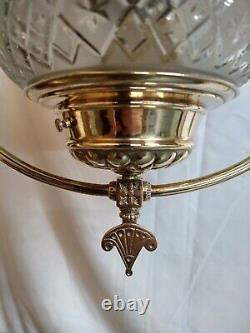 Antique Hanging Brass Oil Lamp Slant Shade