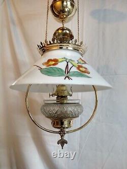 Antique Hanging Brass Oil Lamp Slant Shade