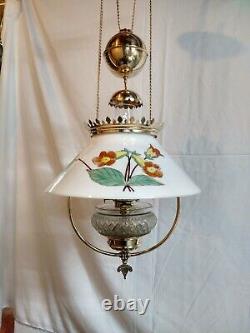 Antique Hanging Brass Oil Lamp Slant Shade