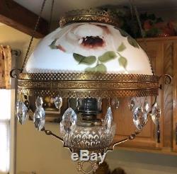 Antique Hanging Ceiling Oil Lamp Hand Painted Shade