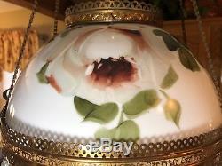 Antique Hanging Ceiling Oil Lamp Hand Painted Shade