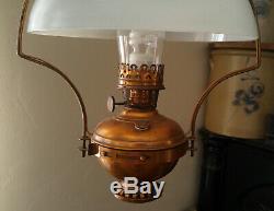 Antique Hanging Electrified Solar Oil Country Store Lamp Painted Flower Shade