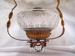 Antique Hanging Fluid Lamp withDome Milk Glass Shade Parlor Light Ornate Oil