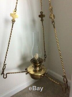 Antique Hanging HINKS #2 OIL LAMP, LIBRARY PARLOR CHANDELIER CHURCH UNIQUE