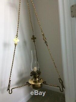 Antique Hanging HINKS #2 OIL LAMP, LIBRARY PARLOR CHANDELIER CHURCH UNIQUE