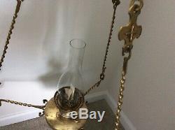 Antique Hanging HINKS #2 OIL LAMP, LIBRARY PARLOR CHANDELIER CHURCH UNIQUE