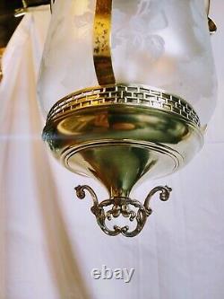 Antique Hanging Hall Oil Lamp