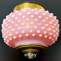 Antique Hanging Jeweled Oil Lamp Pink Hobnail Glass Shade