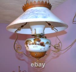 Antique Hanging Library Parlor Oil Lamp Slant Shade