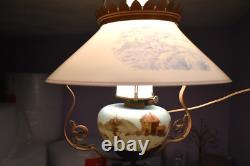 Antique Hanging Library Parlor Oil Lamp Slant Shade