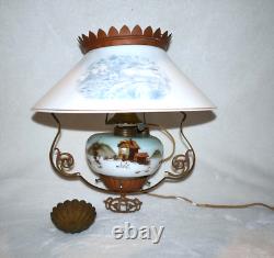 Antique Hanging Library Parlor Oil Lamp Slant Shade