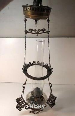 Antique Hanging Oil Lamp Lantern Ornate Chain Pulley Light Ceiling Mount