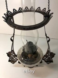 Antique Hanging Oil Lamp Lantern Ornate Chain Pulley Light Ceiling Mount