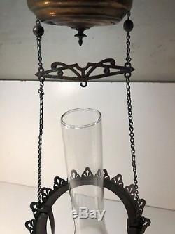 Antique Hanging Oil Lamp Lantern Ornate Chain Pulley Light Ceiling Mount