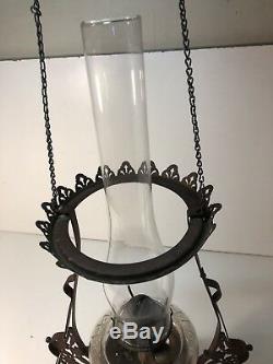 Antique Hanging Oil Lamp Lantern Ornate Chain Pulley Light Ceiling Mount