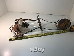 Antique Hanging Oil Lamp Lantern Ornate Chain Pulley Light Ceiling Mount