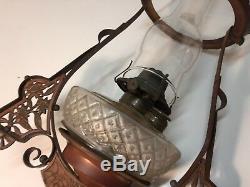 Antique Hanging Oil Lamp Lantern Ornate Chain Pulley Light Ceiling Mount