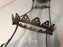 Antique Hanging Oil Lamp Lantern Ornate Chain Pulley Light Ceiling Mount