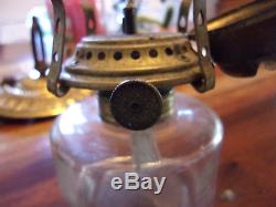 Antique Hanging Oil Lamp RETRACTABLE CUT & ETCHED GLASS SHADE MILLER BURNER