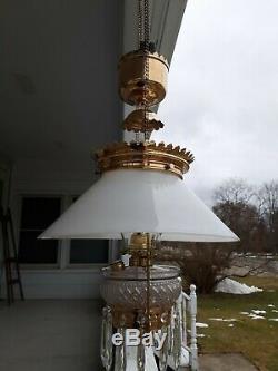 Antique Hanging Oil Lamp Slant Shade Counterbalance