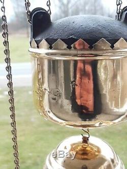 Antique Hanging Oil Lamp Slant Shade Counterbalance