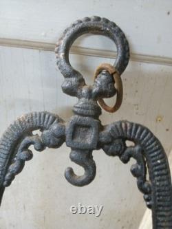 Antique Hanging Wrought Iron Kerosene Lamp Holder Very Large