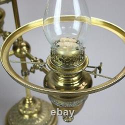 Antique Harvard School Duplex Brass Double Student Oil Lamp, c1890