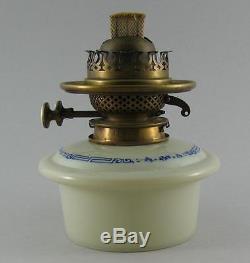 Antique Hinks Patent Uranium Milk Glass Drop In Oil Lamp Font Orig Duplex Burner