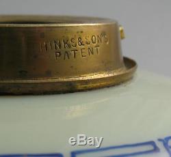 Antique Hinks Patent Uranium Milk Glass Drop In Oil Lamp Font Orig Duplex Burner