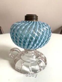Antique Hobbs Blue Sheldon Swirl Oil Lamp 1880's Crack In Foot