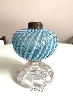 Antique Hobbs Blue Sheldon Swirl Oil Lamp 1880's Crack In Foot