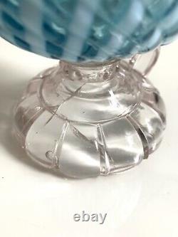 Antique Hobbs Blue Sheldon Swirl Oil Lamp 1880's Crack In Foot