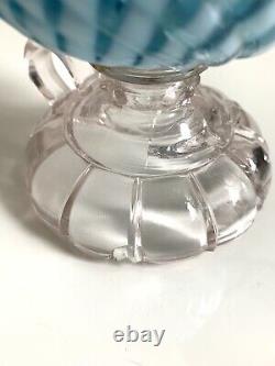 Antique Hobbs Blue Sheldon Swirl Oil Lamp 1880's Crack In Foot