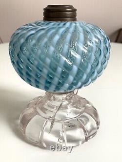 Antique Hobbs Blue Sheldon Swirl Oil Lamp 1880's Crack In Foot