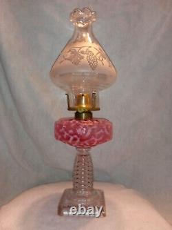 Antique Hobbs Coral Reef Seaweed Lamp with Rare Etched Christmas Tree Chimney