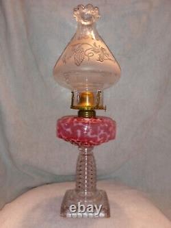 Antique Hobbs Coral Reef Seaweed Lamp with Rare Etched Christmas Tree Chimney