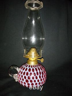 Antique Hobbs Cranberry Coin Dot Finger Oil Lamp