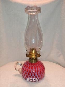 Antique Hobbs Cranberry Coin Dot Finger Oil Lamp