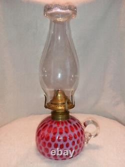 Antique Hobbs Cranberry Coin Dot Finger Oil Lamp