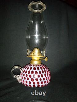 Antique Hobbs Cranberry Coin Dot Finger Oil Lamp