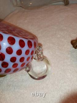 Antique Hobbs Cranberry Coin Dot Finger Oil Lamp