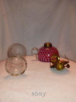 Antique Hobbs Cranberry Coin Dot Finger Oil Lamp