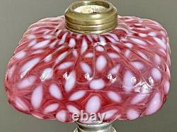 Antique Hobbs No. 341 Cranberry Ruby Snowflake Oil Kerosene Glass Stand Lamp