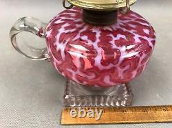 Antique Hobbs Pink & White Coral Seaweed Kerosene Oil Finger Lamp