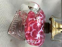 Antique Hobbs Pink & White Coral Seaweed Kerosene Oil Finger Lamp