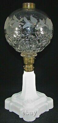 Antique Hobbs Star Panel Kerosene Oil Composite Stand Lamp Etched Shoulder 1870