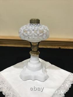 Antique Hobbs White Opalescent Snowflake Kerosene Oil Lamp