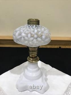 Antique Hobbs White Opalescent Snowflake Kerosene Oil Lamp